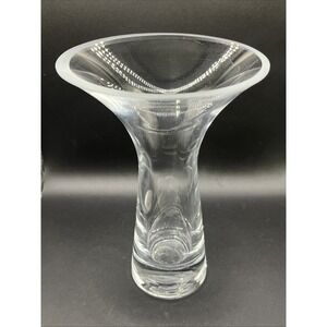 Vtg. Unique Krosno Bubble Base Flared Glass Flower Vase - Made In Poland - MCM